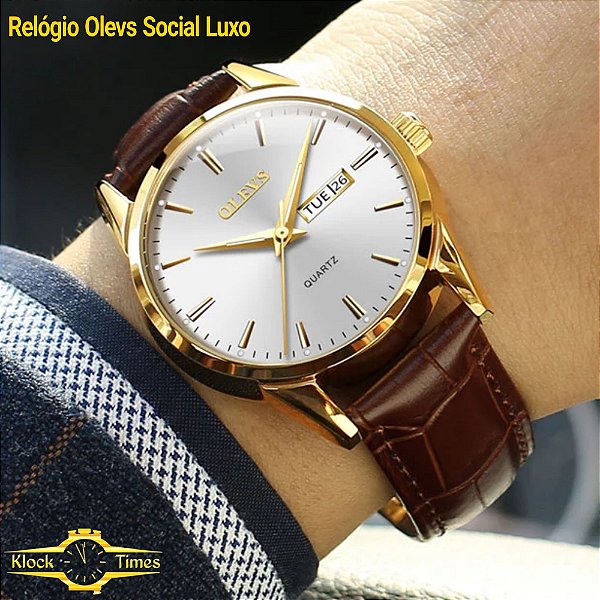Relógio Social Olevs Relógio Masculino Pulseira de Couro - Klocktimes