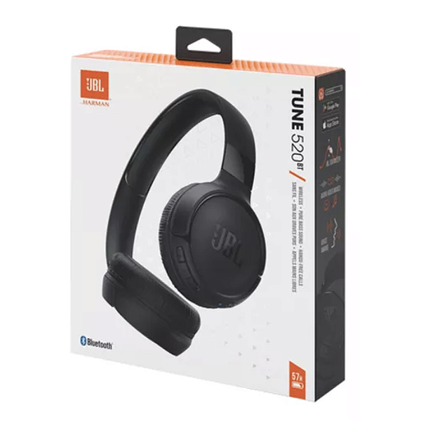 Fone JBL Tune 520BT Bluetooth 5.3 Bateria 57horas Cor Preto