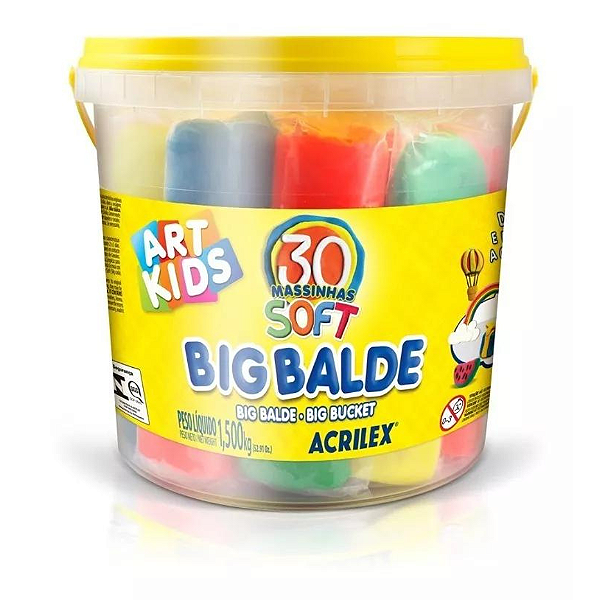 Balde com 30 Massinhas de Modelar Acrilex