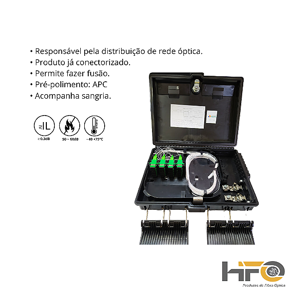 CTO 2 Travas com Splitter 1X16 SC/APC Caixa de Terminação Óptica FTTH - HFO