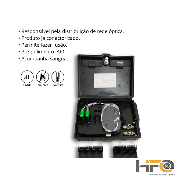 CTO 2 Travas com Splitter 1X8 SC/APC Caixa de Terminação Óptica FTTH - HFO