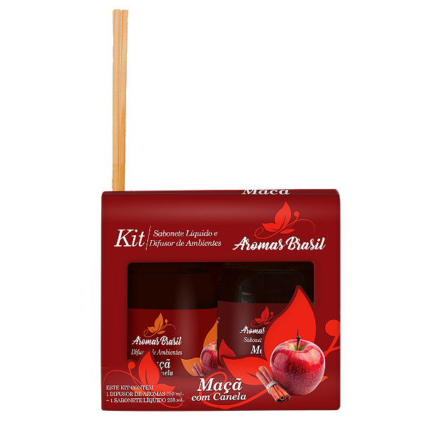 Kit Aromas Brasil Difusor e Sabonete 250ml Maçã com Canela
