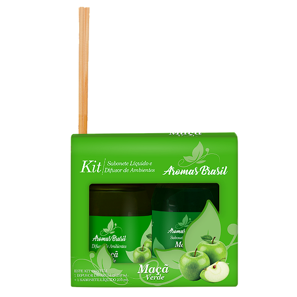 Kit Aromas Brasil Difusor e Sabonete 250ml Maçã Verde