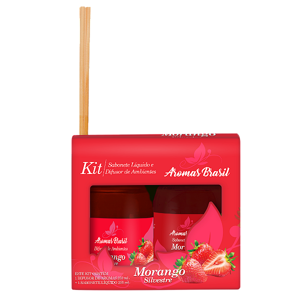Kit Aromas Brasil Difusor e Sabonete 250ml Morango Silvestre
