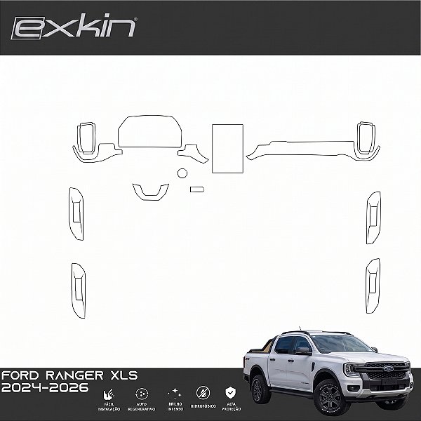 Kit PPF de Proteção Interno Completo - Ford Ranger XLS (Multimídia Pequena) - 2024 á 2026