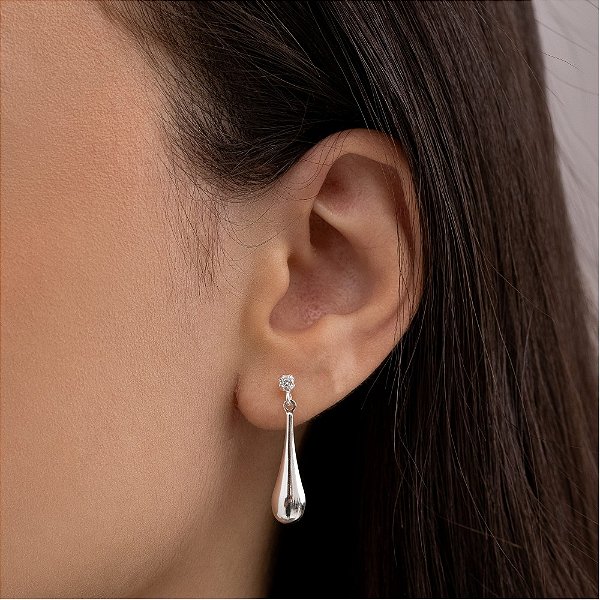 BRINCO GOTA PEDRA ZIRCONIA PRATA 925