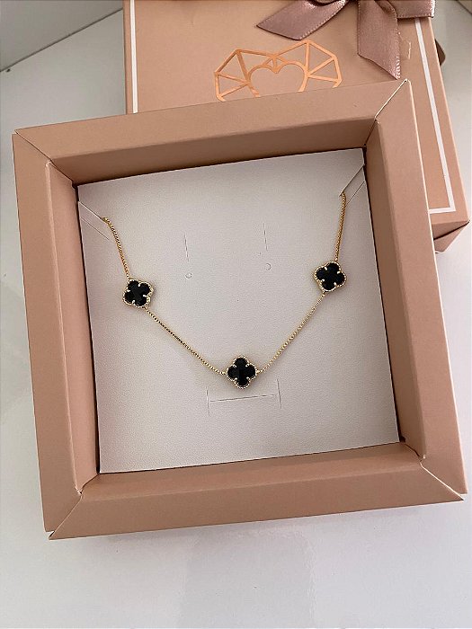 CHOKER 3 TREVOS PRETO 35CM+10EXTENSOR