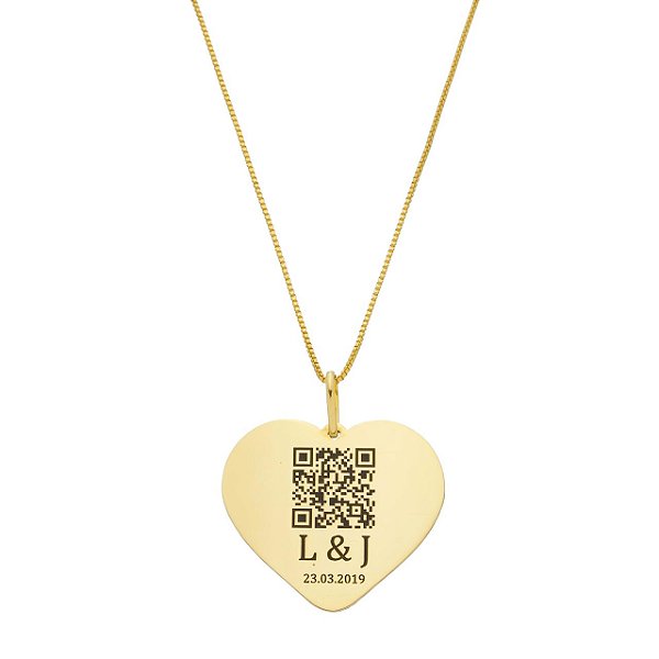 GARGANTILHA FEMININA COM PINGENTE DE CORAÇÃO COM QR CODE - PERSONALIZADO