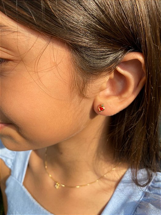 BRINCO CORAÇÃO VERMELHO - BANHADO A OURO 18K