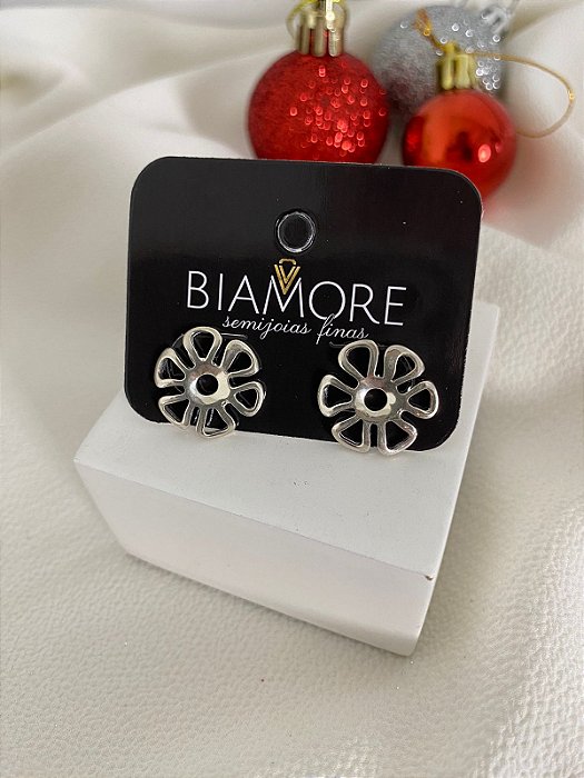 BRINCO FLOR VAZADA PRATA 925