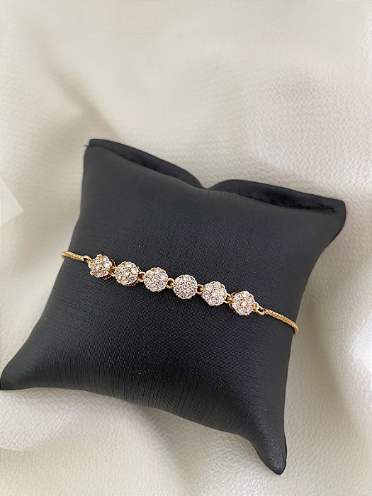 PULSEIRA FLOR CRAVEJADA CRISTAL - PREMIUM BIJUTERIAS