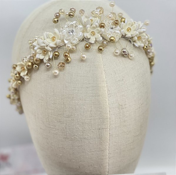 Tiara Maju Branca com Dourado