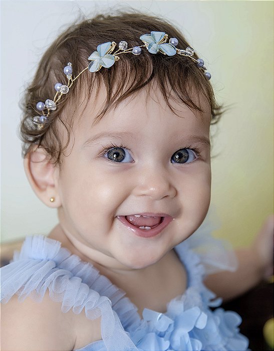 Tiara Gotas Cristal Borboleta Azul