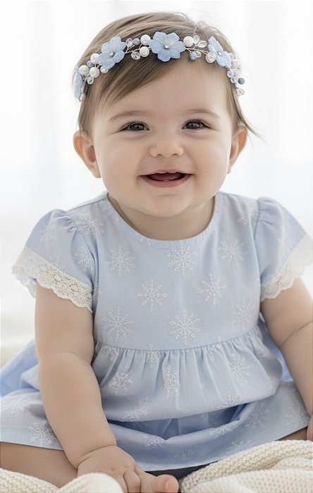 Tiara Flores Azul Com Branco Delicada