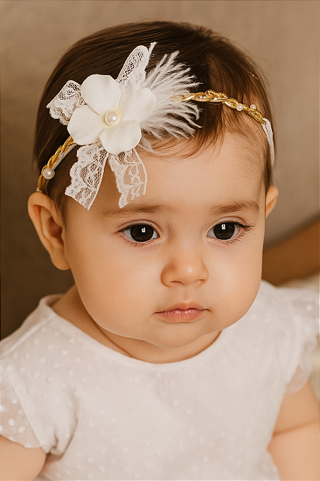 Tiara Rendinha Branca Flor