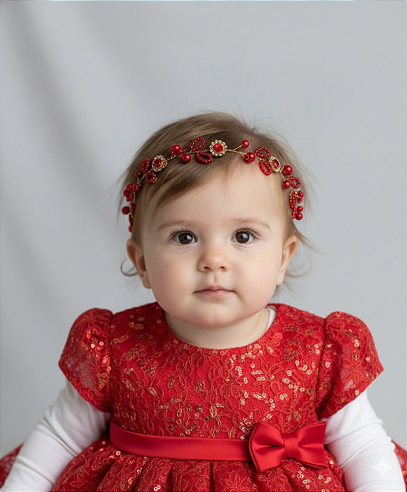 Tiara de  Luxo Folhagem Vermelha