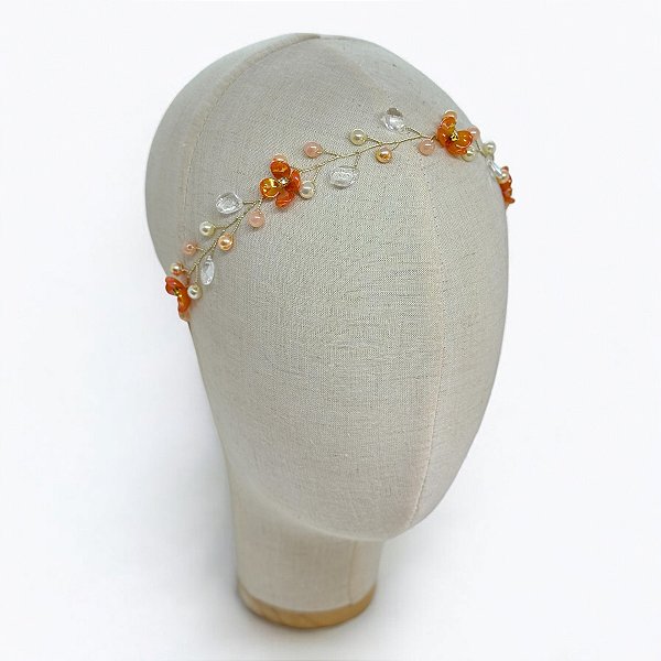 Tiara Cristal Flores Laranja