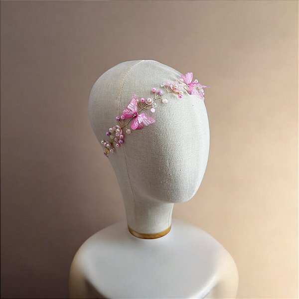 Tiara Borboleta Encantada Rosa Com lilás
