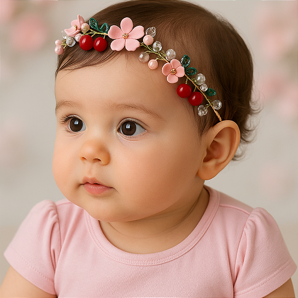 Tiara de Cereja com Flor