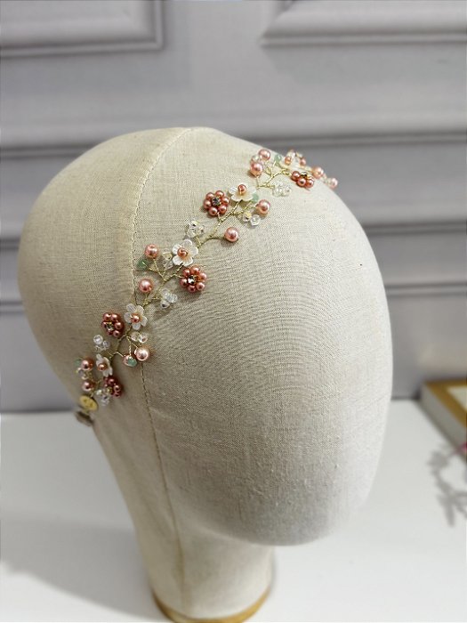 Tiara de flores luxo elegante salmão