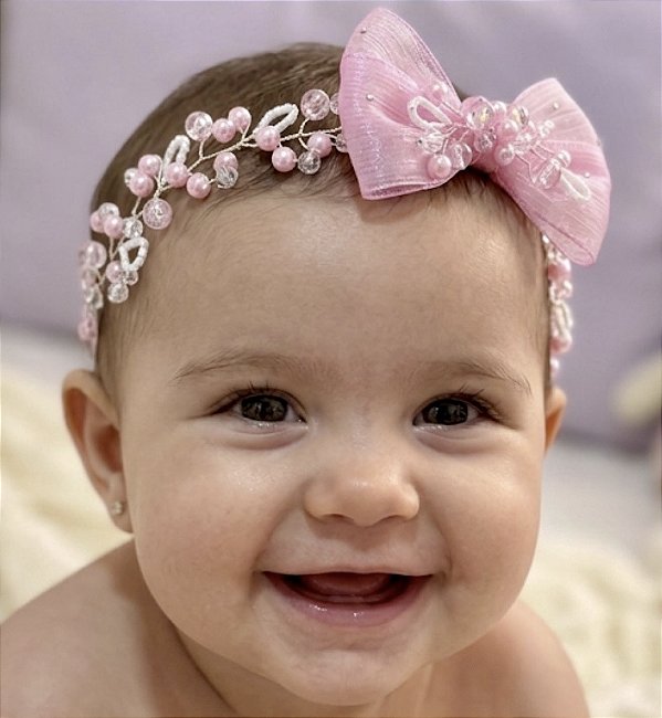 Tiara Chuva de Prata Laço Rosa