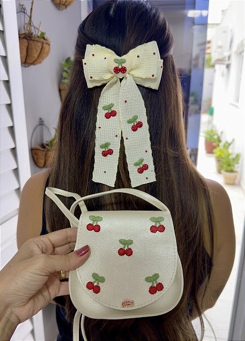 Kit Bolsa e Laço Cereja