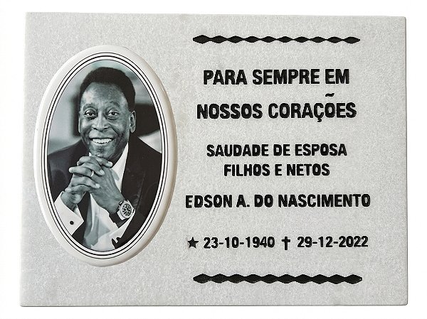 Lápide Personalizada para Túmulo com Granito branco e porcelana oval 23 x 13cm
