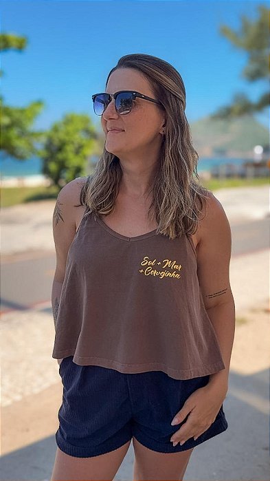 Cropped Alcinha Estonado Marrom