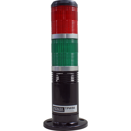 TPWS6-72RG-B SINALIZADOR TORRE 60MM CONTÍNUO/FLIKER BUZZER 24V PRETA SEM HASTE VERMELHO/VERDE I12236 METALTEX