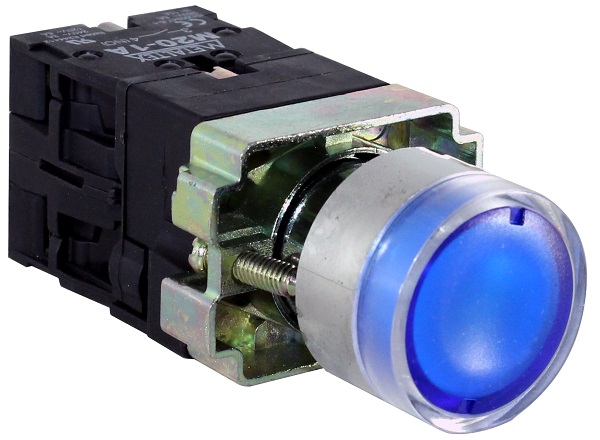 M20IGR-BL7-1C PULSADOR ILUMINADO 22MM METÁLICO AZUL 24V 1NA+1NF I23335 METALTEX