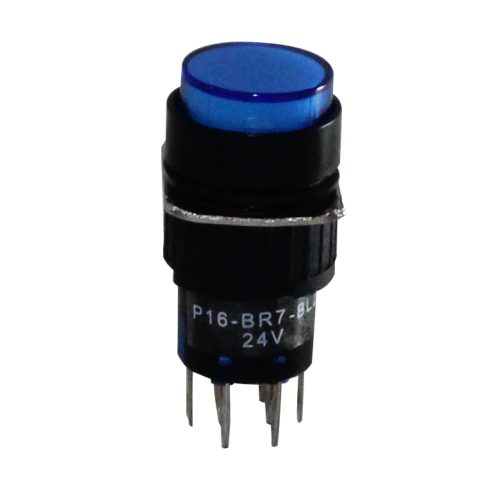 P16-BR7-BL2 PULSADOR ILUMINADO 16MM REDONDO SEM RETENÇÃO AZUL 24V 2 REV I09173 METALTEX
