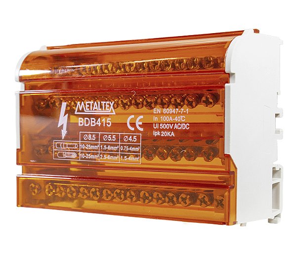 BDB415 BLOCO DE DISTRIBUIÇÃO 100A 4 PÓLOS X15 TERMINAIS I22852 METALTEX