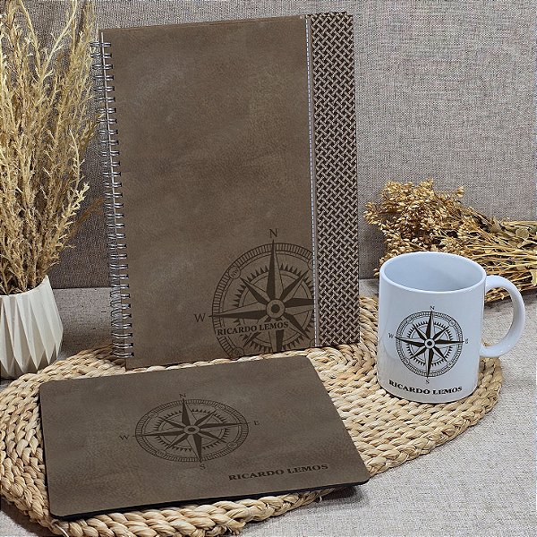Kit de Escritório Personalizado | Caderno A4 Personalizado + Caneca Personalizada + Mouse Personalizado