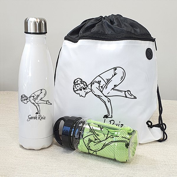 Kit Esportivo Personalizado | Mochila Saco Personalizada + Garrafa Térmica + Toalha Fitness Personalizada