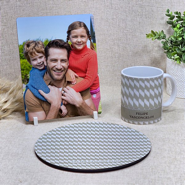 Kit de Escritório Personalizado | Caneca & Mouse Pad Personalizados & Placa com Foto