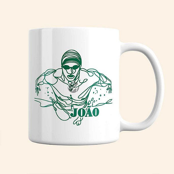 Caneca de Esportes Personalizada | Caneca de Natação Masculina | Caneca de Alça Branca | Linha Fitness