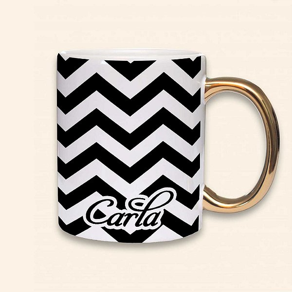 Coleção Elegance | Caneca Personalizada de Alça Cromada | Carla Amaro Home