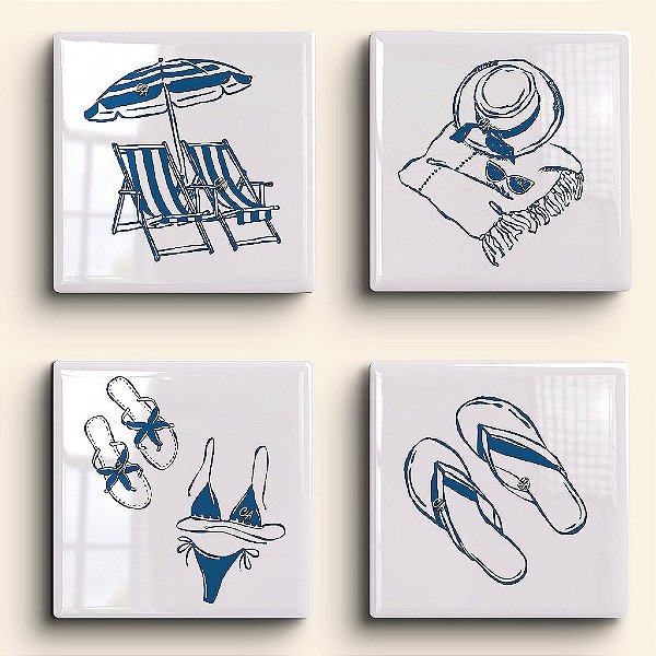 Kit de 4 Azulejos Personalizados 20 cm | Coleção A vida é Melhor na Praia | Carla Amaro Home