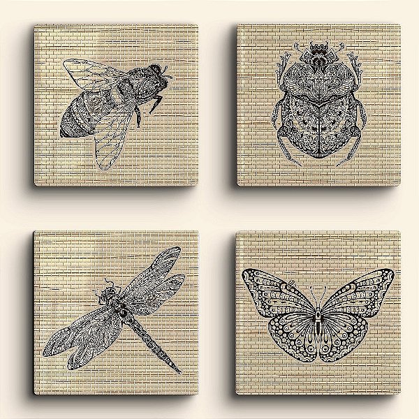 Kit de 4 Azulejos Personalizados 20 cm  | Coleção Insetos Boho | Carla Amaro Home