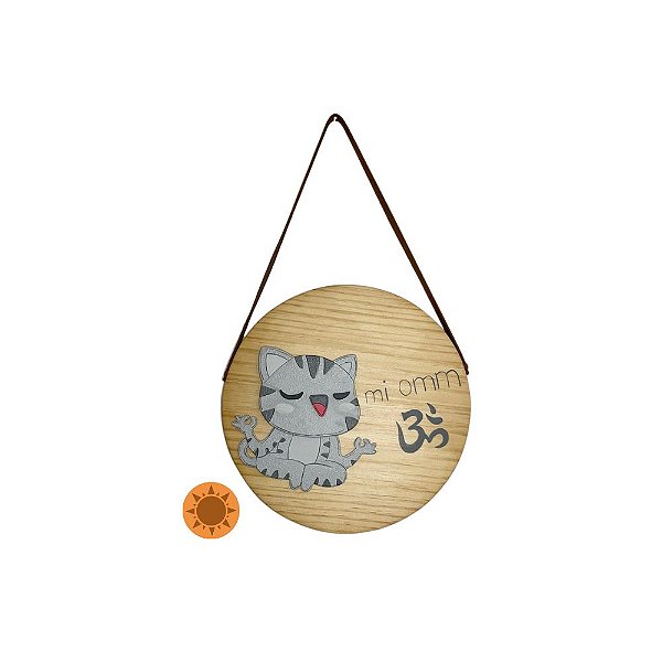 Quadro Artesanal "Gato MI OM" em Madeira Pinus