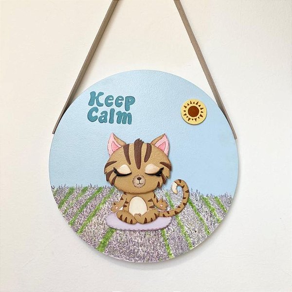 Quadro Artesanal "Keep Calm and cat” em MDF
