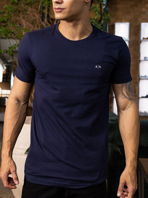 Camiseta Slim Fit AX Azul Marinho Basic