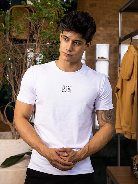 Camiseta Slim Fit AX Branco Basic New Man Store Moda Masculina