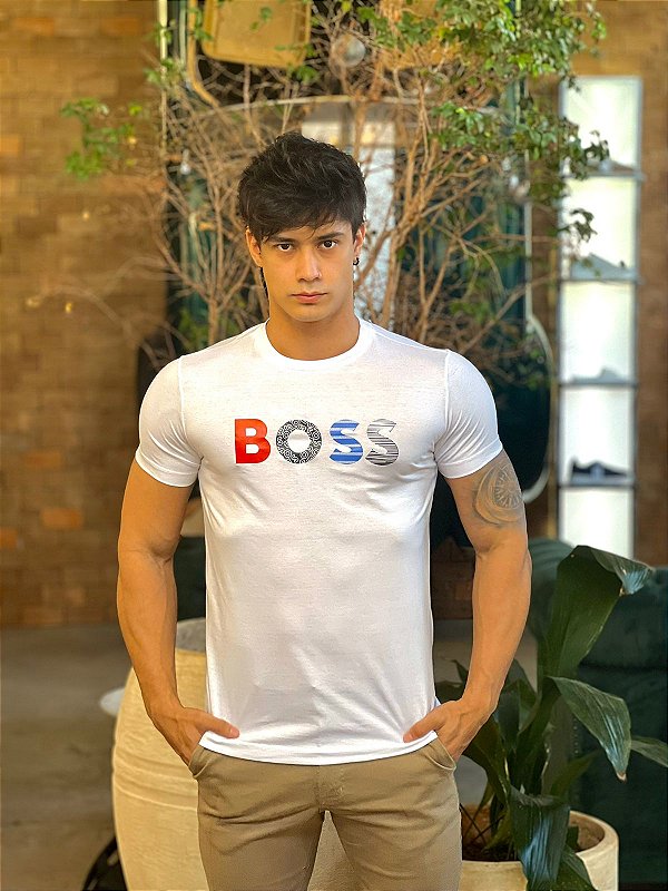 Camiseta Slim Fit Hugo Boss Branco Estampado