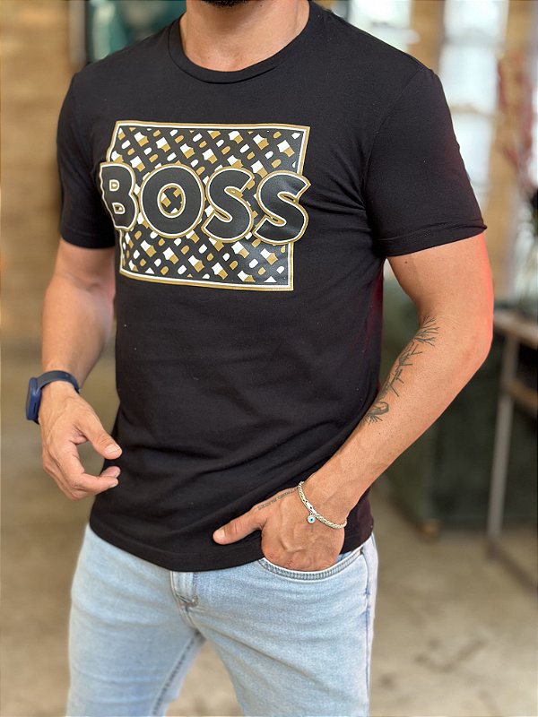 Camiseta Hugo Boss Preto Estampado