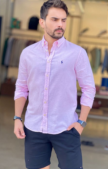 Camisa RL Manga Longa Linho Rosa - New Man Store | Moda Masculina