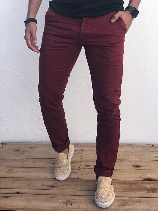 Calça Sarja RL Chino Stretch Slim Fit Bordo