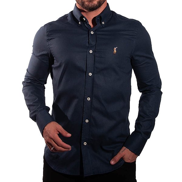 Camisa RL Manga Longa Oxford Azul Marinho Clássico