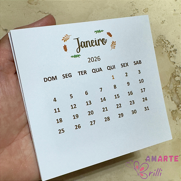 Miolo impresso do Calendário 2026