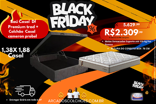 Conjunto box baú Casal 1,38X1,88(Colchão Cameron Probel + Baú DF Premium trad. 46cm)